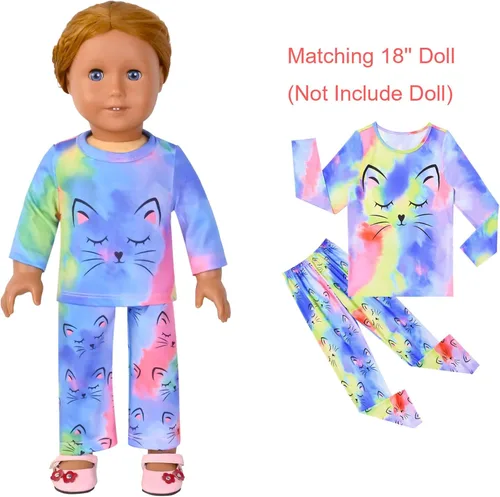 Vista 62 de QPANCY Conjunto de pijamas a juego para niñas y muñecas, pijamas de manga larga para otoño e invierno