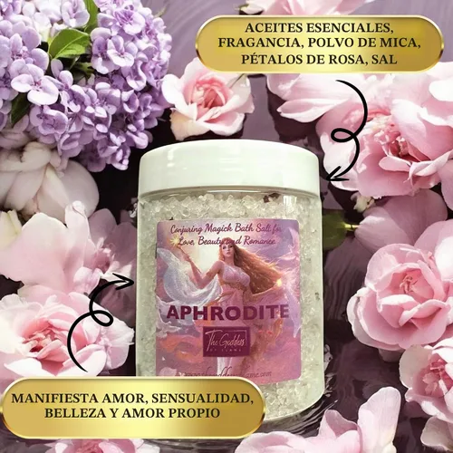 Vista 3 de Sales de baño Afrodita – 12 onzas de sal del mar muerto para el amor, cuidado personal, limpieza espiritual y uso ritual color fantasía (Aphrodite)