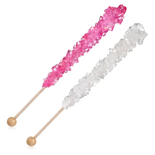 Vista 7 de Palitos de azúcar de caramelo de roca rosa claro y blanco, 12 caramelos envueltos individualmente, sabor a cereza y azúcar original