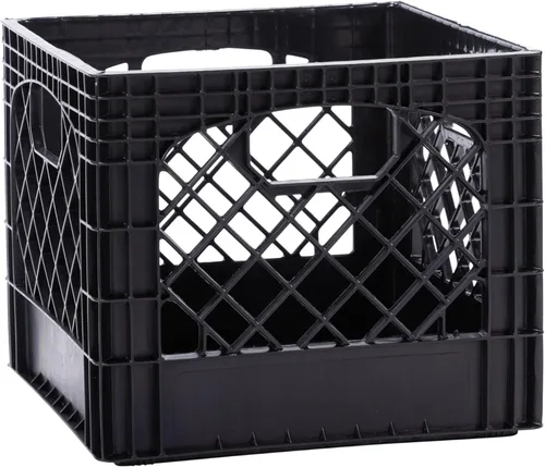 Vista 15 de Caja rectangular de plástico para almacenamiento tipo crate para leche con asas, organizador apilable de 24 cuartos de galón para garaje, hogar