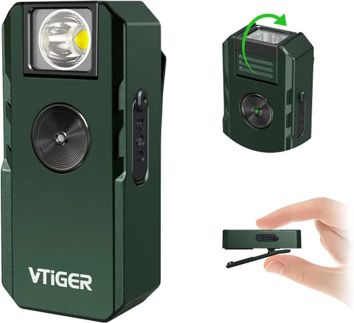Vista 7 de VTIGER C1 Linterna EDC Recargable con Clip, Luz de Clip de 1300 Lúmenes Potente Portátil Mini con Clip Giratorio, Multi-Modo, IPX6 Resistente al