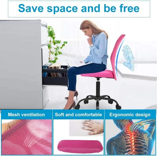 Vista 7 de Silla de oficina en casa sin brazos Silla de escritorio pequeña Silla de malla con respaldo medio Silla de computadora básica Silla de computadora