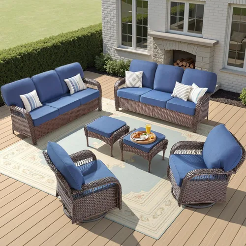 Vista 47 de Sofá de mimbre para patio al aire libre de 75 pulgadas, sofá de ratán para todo tipo de clima, sofá de respaldo alto con asiento profundo y funda