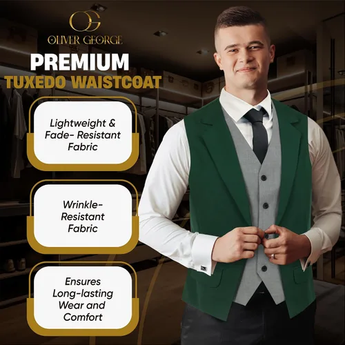 Vista 24 de Oliver George Chaleco formal de esmoquin en capas para hombre, chaleco de traje de negocios