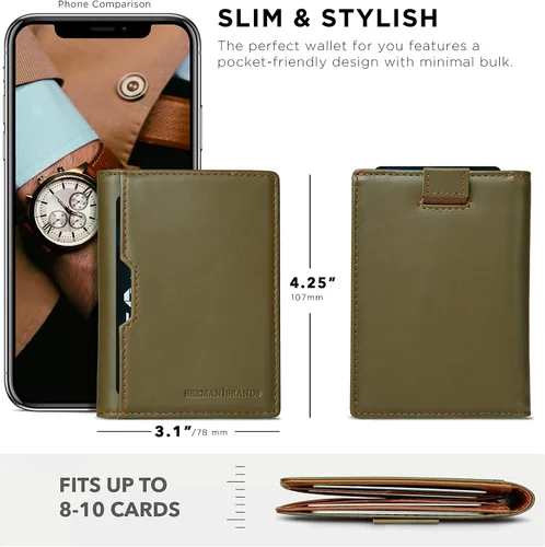 Vista 3 de SERMAN BRANDS - Billeteras para hombre piel delgada con bloqueo RFID bolsillo frontal plegable para viajes delgadas