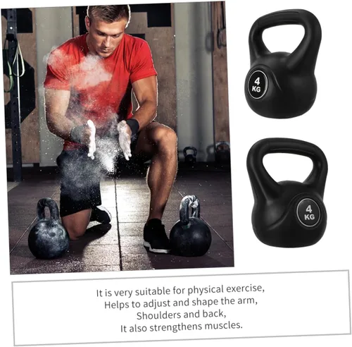 Vista 4 de NOLITOY Pesa rusa negra con mango antideslizante de PVC para entrenamiento de fuerza de fitness en el hogar, pesas rusas fijas de plástico PE