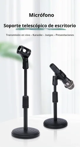 Vista 2 de Soporte de Micrófono de Escritorio, Soporte de Micrófono de Mesa Ajustable Mejorado con Clip de Micrófono y Tornillo Macho de 5/8" a Hembra de 3/8