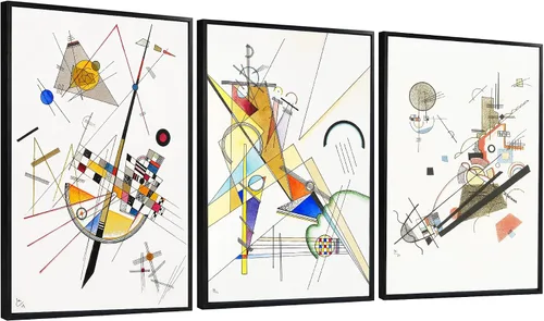 Vista 9 de INVIN ART Wassily Kandinsky - Lienzo enmarcado con estampado giclée, 3 piezas, serie de arte de pared #001, decoración de sala de estar, oficina
