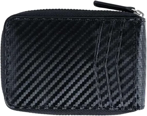 Vista 2 de Cartera RFID con bolsillo con cremallera para hombre, Negro -, Cremallera interior de fibra de carbono Id