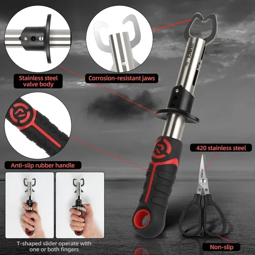 Vista 4 de RUNCL - Juego de herramientas de pesca de 4 piezas, alicates de pesca, cuchillo de filete de pescado con afilador, pinza de labios de pescado