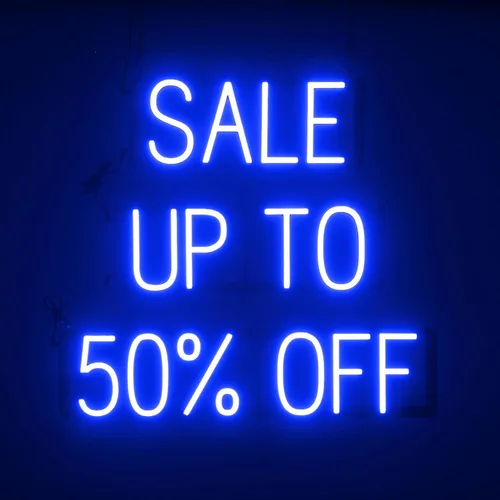 Vista 30 de SpellBrite Letrero de venta para empresas Señales relacionadas con la venta con aspecto de neón, luces LED blancas 16.3 x 6.3 pulgadas Blanco
