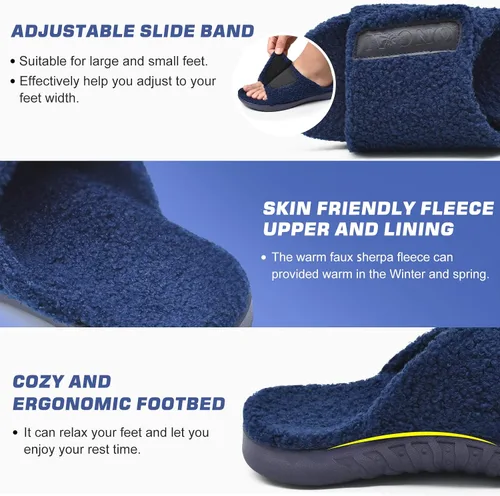 Vista 4 de ONCAI Pantuflas de casa para hombre con soporte de arco, sandalias de piel ortopédica para fascitis plantar plantilla ancha y correas ajustables