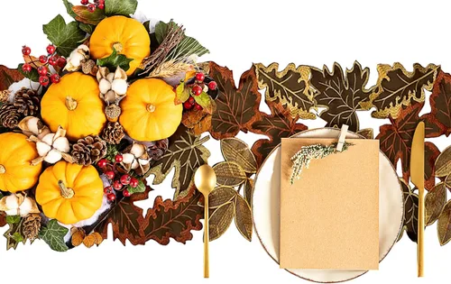 Vista 5 de Camino de mesa de otoño de 13.7 x 34 pulgadas con hojas de arce bordadas, decoración de mesa de café de comedor con temática de cosecha de Acción