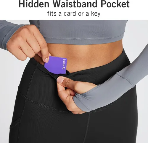 Vista 4 de BALEAF - Leggings de yoga suaves de cintura alta 78 para mujer con bolsillos profundos, pantalones de entrenamiento elásticos cepillados a prueba