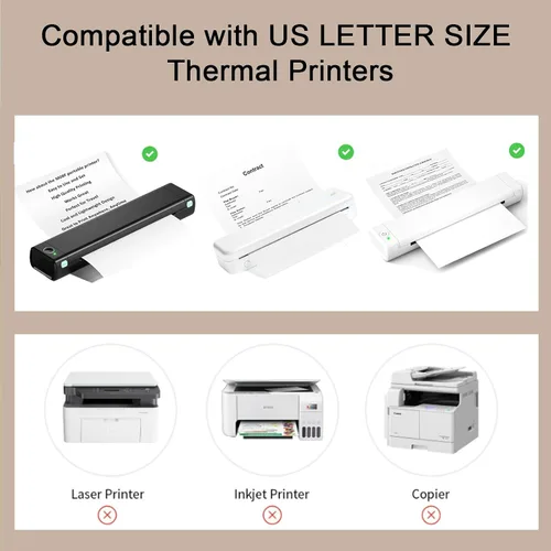 Vista 4 de Papel térmico de 8.5 x 11 pulgadas para impresora portátil, 200 hojas, sin