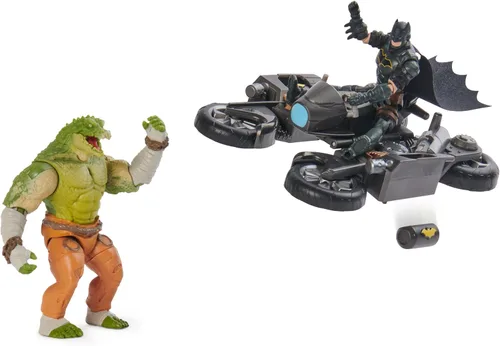 Vista 4 de DC Comics, Batman - Paquete de batalla transformable de Batcycle con figura de acción exclusiva de cocodrilo asesino de 4 pulgadas y Batman