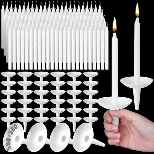 Vista 9 de MTLEE 50 juegos de velas blancas de vigilia de iglesia a granel con protectores de goteo de velas de plástico para servicio de velas, Navidad