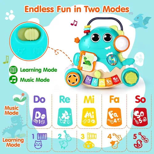 Vista 4 de WITALENT Juguetes para bebés de 6 a 12 meses, piano de dinosaurio, música, juguetes iluminados para niños de 1 año, juguetes infantiles para 7, 8