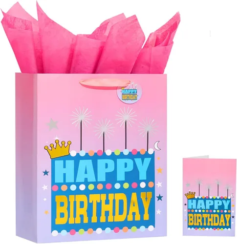 Vista 31 de Powbrace Bolsa de regalo de cumpleaños número 30 negra de 13 pulgadas con papel de seda y tarjeta de felicitación para fiestas, bolsa de regalo