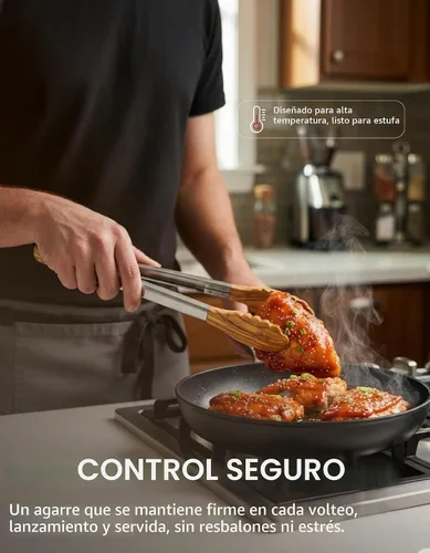Vista 5 de Pinzas de cocina Boxiki Kitchen para cocinar con puntas de madera - Pinzas de madera ideales para barbacoa, ensalada, tostadora, pan y encurtidos