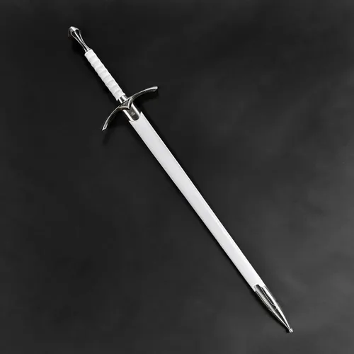 Vista 6 de Espada medieval con una mano, hoja sin brillo. Para colección, regalo, espectáculo, feria, cosplay y LARP (blanco mago)