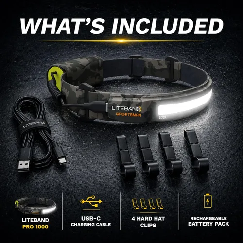 Vista 9 de Liteband PRO - Linterna frontal personal ajustable de haz ancho de la serie 1000, iluminación de 210°, funciona con pilas, se adapta a sombreros
