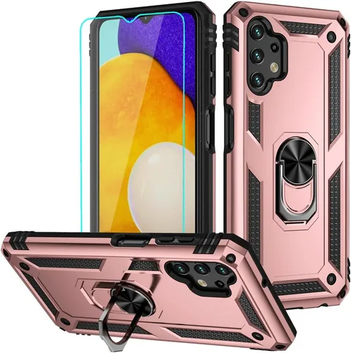 Vista 10 de Funda para Galaxy A13 4G, Samsung A13 4G con protector de pantalla HD, soporte de anillo de grado militar, soporte de automóvil de 15 pies, probada