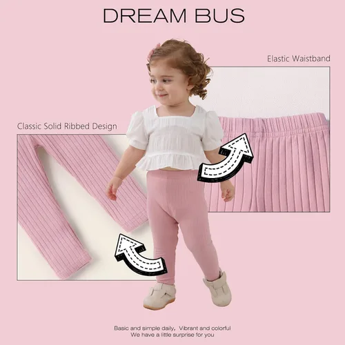 Vista 5 de Paquete de 5 pantalones de bebé para niña, pantalones acanalados con volantes acampanados, leggings para bebé, pantalones acampanados para niña