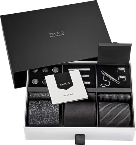 Vista 26 de Juego de corbata de regalo para hombre, corbata sedosa, bolsillo cuadrado, clips de corbata, gemelos para hombres