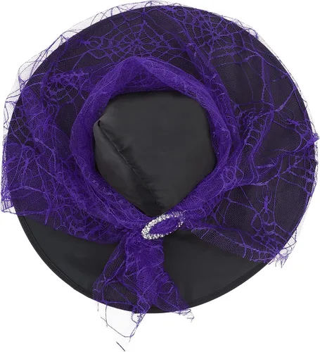 Vista 3 de American Trends Sombrero de bruja de Halloween para mujer, accesorio de disfraz de Halloween de encaje para fiesta