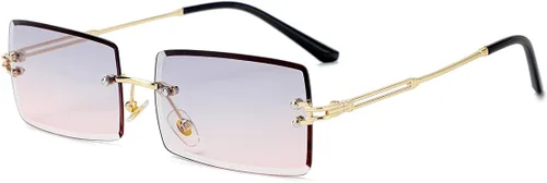 Vista 14 de Lentes de sol rectangulares sin montura para mujeres y hombres, a la moda A1 Marrón degradado
