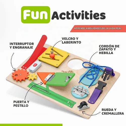 Vista 3 de deMoca - Panel sensorial Montessori de madera para niños pequeños, actividades de aprendizaje para niños pequeños en edad preescolar que los ayudan