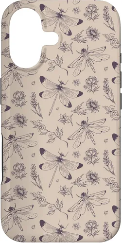 Vista 32 de Vintage Dragonfly Tan Sand Beige Wildflower Floral Flower Case for iPhone 16