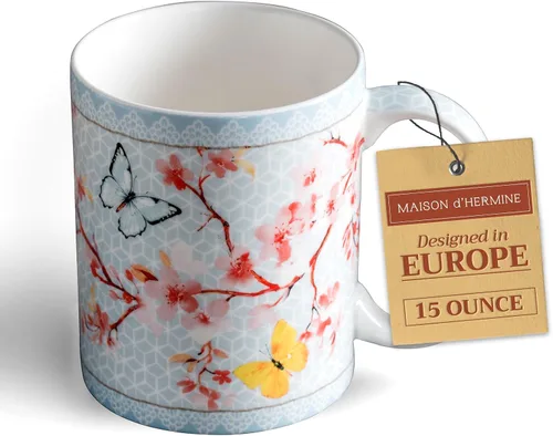 Vista 96 de Maison d' Hermine Taza de café con asas, tazas de porcelana fina de hueso, paquete de una taza de té para bebidas calientes, capuchino, latte