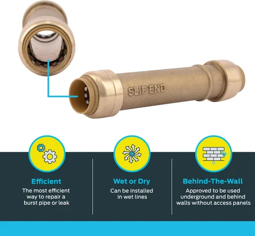 Vista 3 de SharkBite Acoplamiento deslizante de 1/2 pulgada, Empuje para conectar accesorios de plomería de latón, Tubo PEX, cobre, CPVC, PE-RT, HDPE, U3008LFA