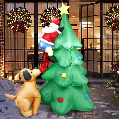 Vista 8 de 1.88 m de alto Árbol inflable navideño jumbo encantador con Papá Noel y oso polar, árbol inflable navideño animado con Papá Noel y oso polar, luces