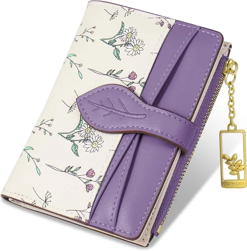 Vista 13 de Carteras para mujer - Bloqueo RFID - Pequeña billetera con flores, cuero PU suave, plegable, bolsillo con cremallera para monedas, tarjetero