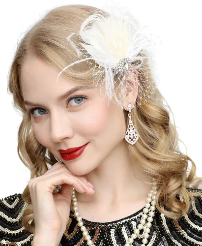 Vista 2 de Cizoe Fascinators 20s Gatsby Flapper Acessories Art Deco Party Accessory Peacock Feather Alligator Clip
