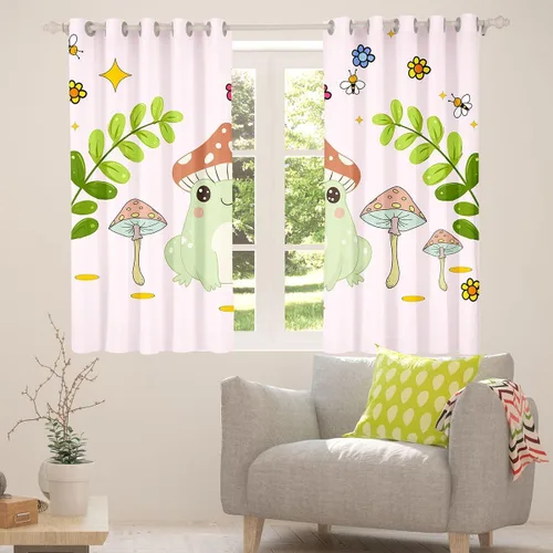 Vista 4 de Feelyou Lindas cortinas opacas de rana de hongos 30% a 50% para niños y niñas, cortinas naturales de hongos salvajes, plantas botánicas