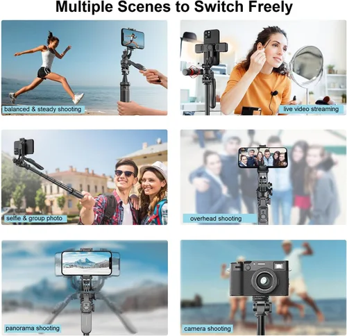 Vista 6 de Trípode de teléfono de 80 pulgadas y palo para selfies, trípode alto extensible todo en uno para teléfono celular para iPhone con control remoto