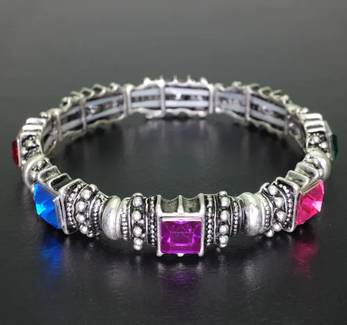 Vista 4 de Falari Pulsera elástica de plata antigua de cristal acrílico vintage