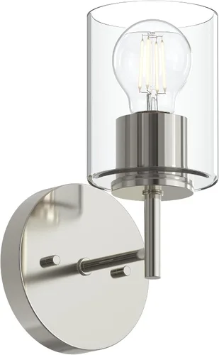 Vista 60 de Progress Lighting Lámpara moderna de tocador de baño de cristal blanco grabado con 4 luces, colección Replay, níquel cepillado (P2160-09)