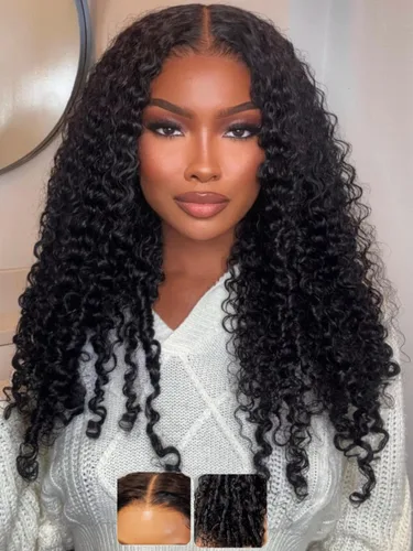 Vista 46 de KLAIYI Bye Bye Slip™ Ombre Chestnut Brown Bob Curly Glueless Precut 7x5 Lace Front Wigs Human Hair Side Part Drawstring Pre Plucked Bleached Knots