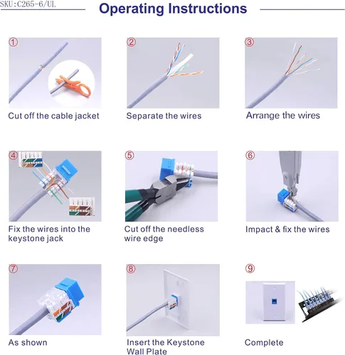 Vista 8 de VCE Paquete de 25 insertos de conector Keystone de 90 grados Cat6 RJ45 con soporte combinado Keystone Punch Down y mini cortador de cables