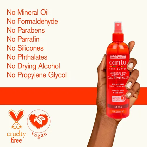 Vista 7 de Cantu Comeback Curl Next Day - Revitalizador de rizos para cabello natural con manteca de karité pura, 12 onzas líquidas (paquete de 3)