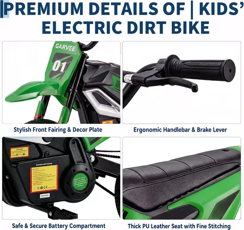 Vista 6 de Garvee Bicicleta de cross eléctrica de 24 V para niños de 5 +, 12 MPH Greena