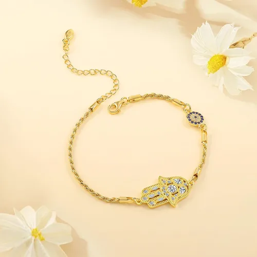 Vista 55 de Aniu Joyería de plata de ley 925 Hamsa de Fátima para mujer con circonita cúbica, viene con caja de regalo negra