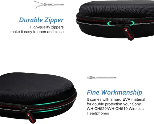 Vista 7 de XANAD Funda rígida para auriculares inalámbricos Bluetooth Sony WH-CH520 / WH-CH510 - Bolsa de almacenamiento protectora de viaje (azul) Hard