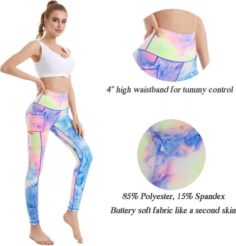 Vista 3 de iniber Pantalones de yoga de cintura alta con bolsillos para mujer, elásticos en 4 direcciones, suaves, para correr, entrenamiento, pantalones