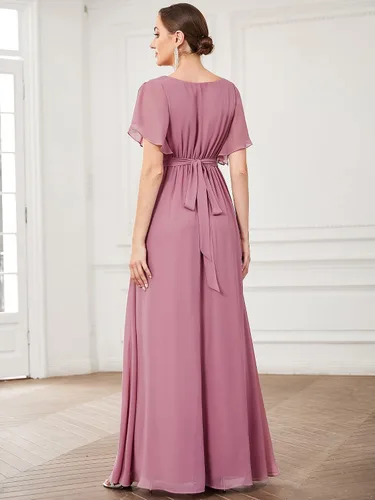 Vista 2 de Ever-Pretty Vestido de noche formal de gasa con cuello en V y mangas para mujer 0164A